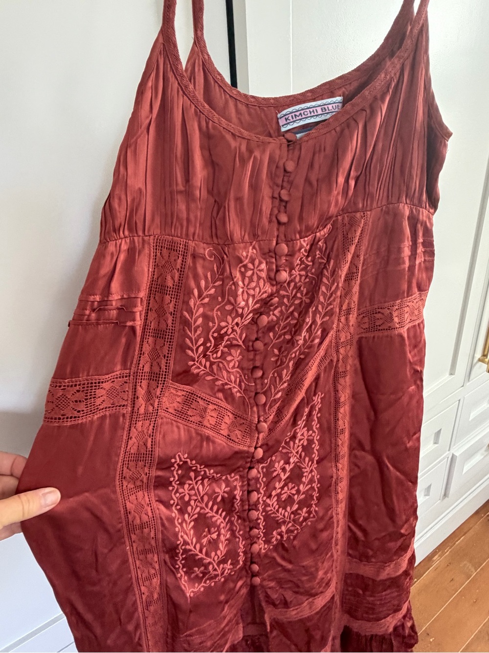 Kimchi Blue Burnt Orange Embroidered Button-Front Dress